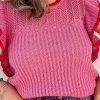 Rose Red Ruffled Contrast Trim Plus Size Short Sleeve Sweater