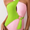 Light Green Two Tone Colorblock Crossed Neck Hollowed Monokini