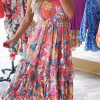 Pink Floral Print Sleeveless Ruffle Tiered Maxi Dress