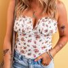 White Floral V Cut Frilled Trim Spaghetti Straps Bodysuit