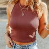 Red Clay Ribbed Knit Racerback Crop Top