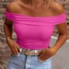 Bright Pink Folded Off Shoulder Slim Top