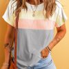 Stylish And Cozy Summer Knit T-shirt - Gray Colorblock Round Neck Tee