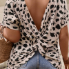 Khaki Leopard Print Twist Open Back Plus Size Top