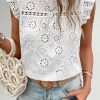 White Eyelet Embroidered Ruffled Flutter Sleeve Blouse