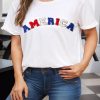 White AMERICA Chenille Embroidered Plus Size T Shirt