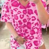 Rose Leopard Print V Neck Plus Size Tee