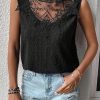 Black Guipure Lace Crochet Keyhole Back Tank Top