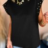 Black Studded Short Sleeve Top