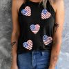 Black Sequin American Flag Heart Graphic Tank Top