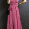 Phalaenopsis Short Sleeve Shirred High Waist V Neck Maxi Dress