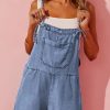 Light Blue Grommet Tie Straps Casual Denim Romper