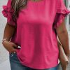 Bright Pink Ruffled Short Sleeve Plus Size Top