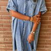 Light Blue Loose Medium Wash Short Sleeve Shirt Chambray Dress