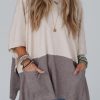 Pale Khaki Color Block Ribbed Knit Split Side Poncho