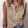 Light French Beige Contrast Stitching Exposed Seam Henley Tank Top