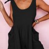 Black Textured Knotted Straps High Waist Wide Leg Romper