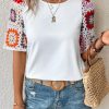 White Floral Crochet Short Sleeve Top