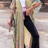 Pink Retro Printed Boho Duster Kimono