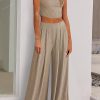 Parchment Textured Sleeveless Crop Top And Wide Leg Pants Outfit