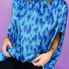 Blue Animal Printed Mock Neck Detail Caftan Top