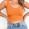 Grapefruit Orange Ribbed Seamless Cropped Tank Top