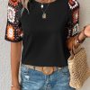 Black Floral Crochet Short Sleeve Top