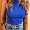 Dark Blue Ribbed Knit Racerback Crop Top