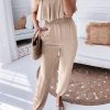 Parchment Spaghetti Straps Ruffles Overlay Smocked Jogger Jumpsuit