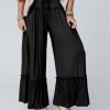 Black Frilled Drawstring High Waist Wide Leg Pants