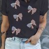 Black Sequined American Flag Bow Knot Plus Size Top