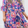 Chic V-Neck A-Line Mini Dress For Women In Blue Floral Print