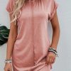 Rose Pink Center Seam Rolled Cuffs T-shirt Dress