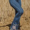 Ashleigh Blue Geometric Embroidered Raw Hem Flared Jeans