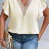 Flattering Textured Silhouette Plus Size Blouse With Flowy Petal Sleeves