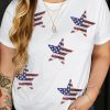 White Sequin American Flag Star Pattern Plus Size Tee