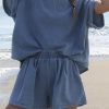 Light Blue Denim Cuffed Sleeve Tee Elastic Shorts Set