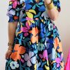 Blue Split Neck Collared Plus Floral Dress