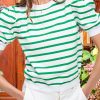 Green Stripe Puff Sleeve Elegant T-shirt