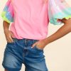 Chic And Trendy Daily Top - Short Sleeve Pink Sequin Tee