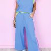 Trendy Loose Fit Casual Two-Piece Set In Sky Blue Color Block Detail