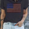 Black Rhinestone American Flag Plus Size Graphic T Shirt