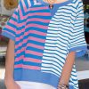 Blue Stripe Contrast Patchwork Oversized T Shirt