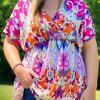 Multicolour Dreamy Print Wrap V Neck Plus Babydoll Blouse