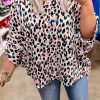 Brown Leopard Print V Neck Batwing Sleeve Plus Size Top