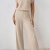 Parchment Solid Color Ribbed Short Sleeve Wide Leg Jumpsuit