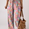 Pink Floral Smocked Waist Loose Pants