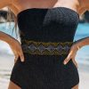 Black Geometric Trim High Waist Strapless One Piece Swimsuit