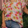 Stylish Plus Size Blouse: Vibrant Floral Print With Notched Neck