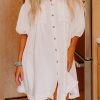 Versatile Solid White Shift Dress With Half Puff Sleeves